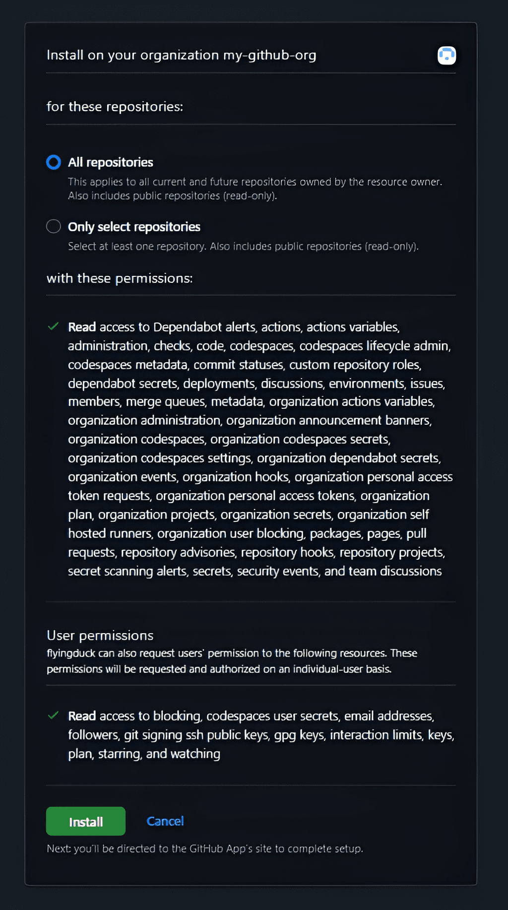 Select repositories and click install