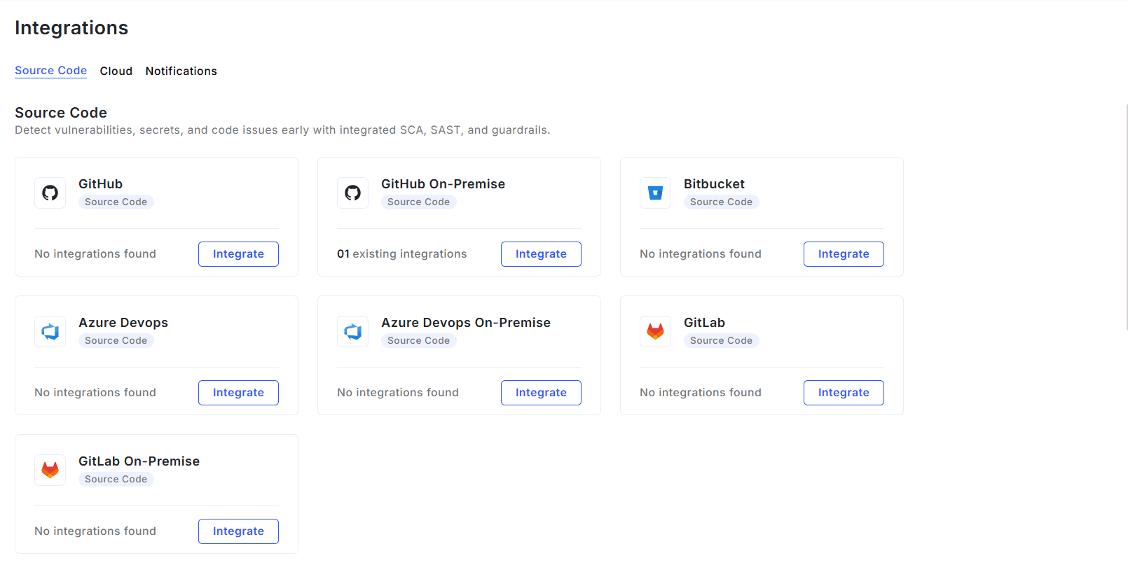 Integrations home